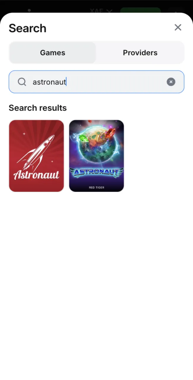 It's very easy to find the Astronaut game on the 1win website.