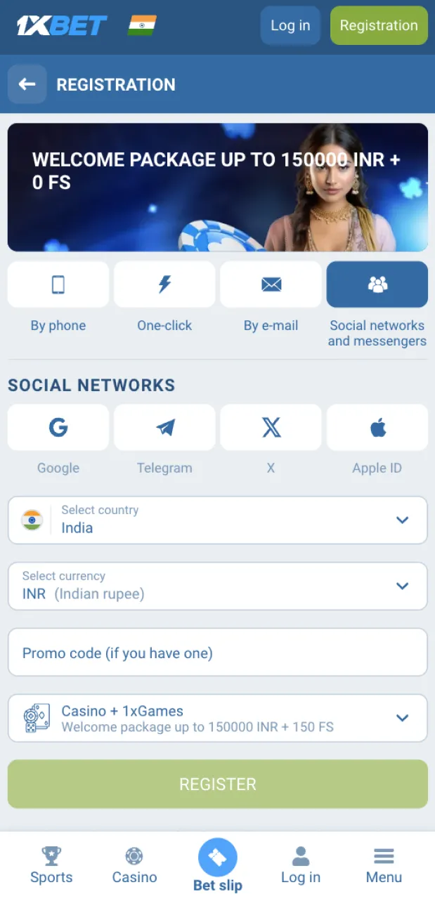 Create an account on the 1xbet website to start playing Astronaut.