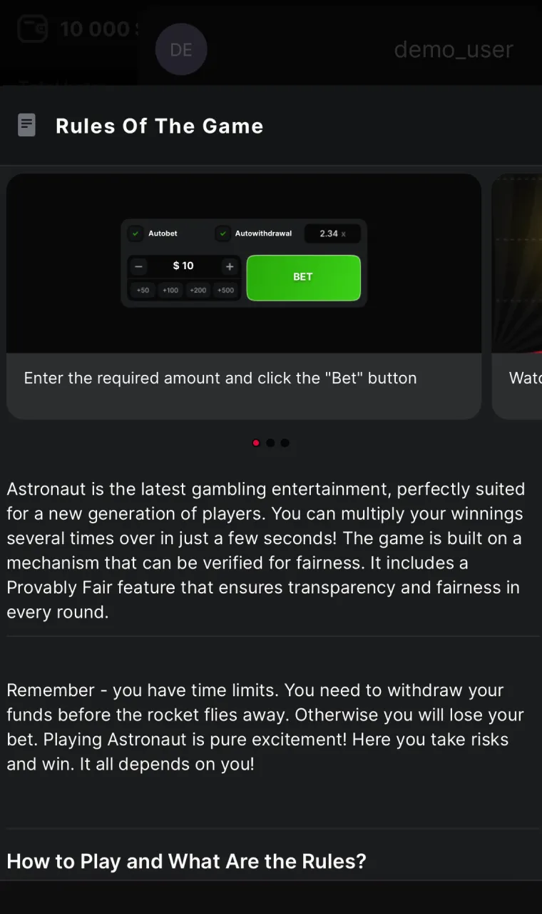You can easily find the rules of the game in the convenient menu of the Astronaut app.