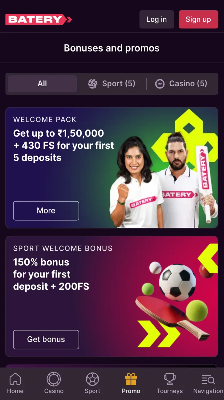 In the Batery bonuses section, it is very easy to find a suitable promotion to make playing Astronaut not only interesting but also profitable.