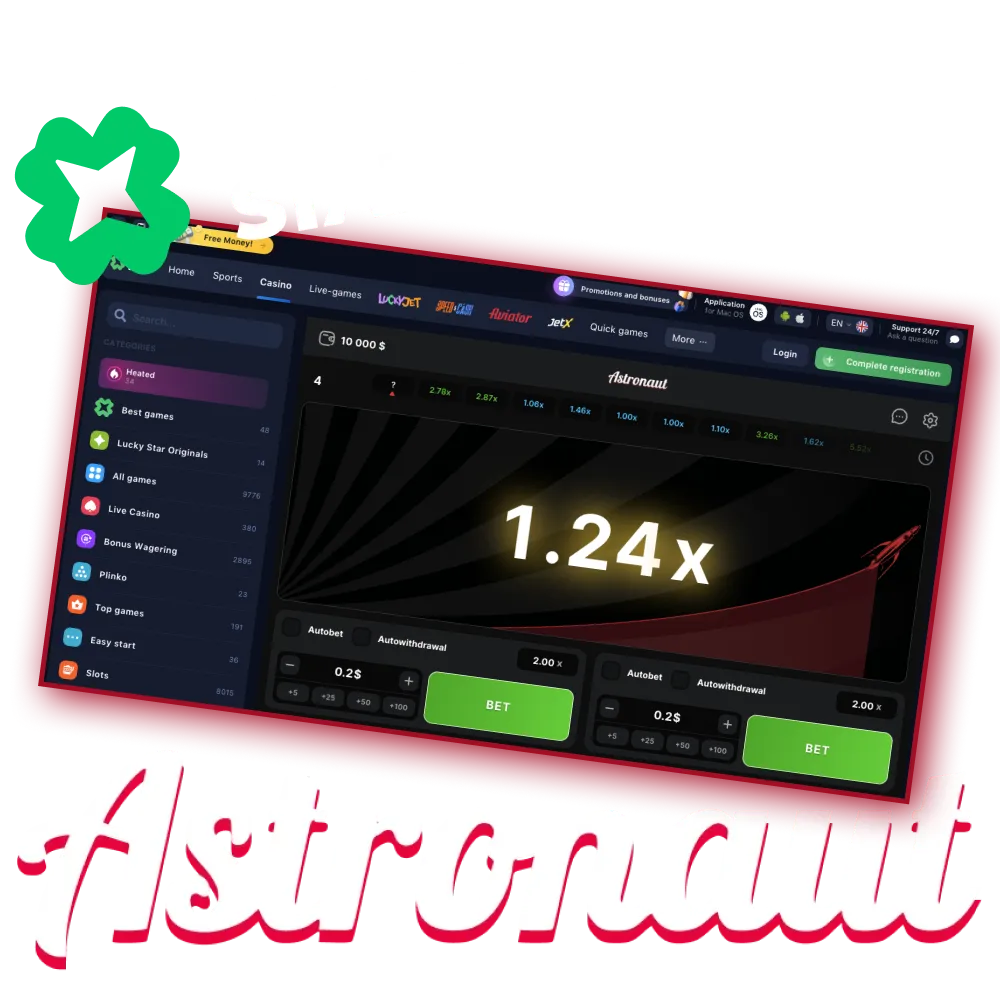 You can't even imagine how much fun you can have playing Astronaut on the Lucky Star website.