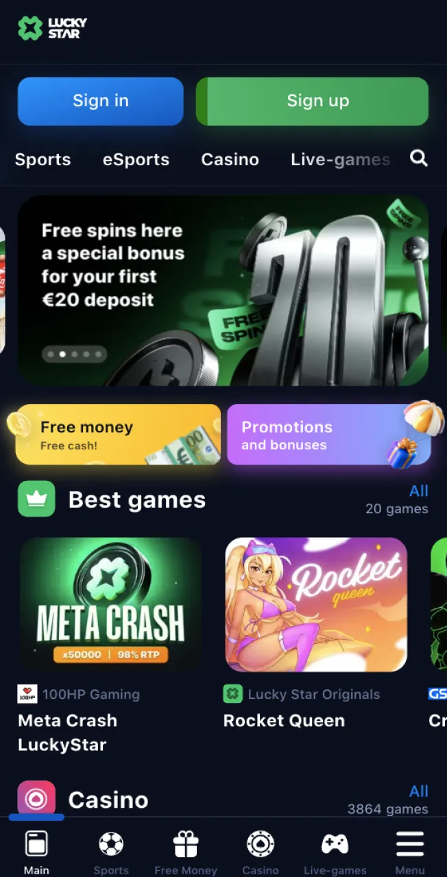 Go to the official Lucky Star casino website and start winning at the popular Astronaut game.