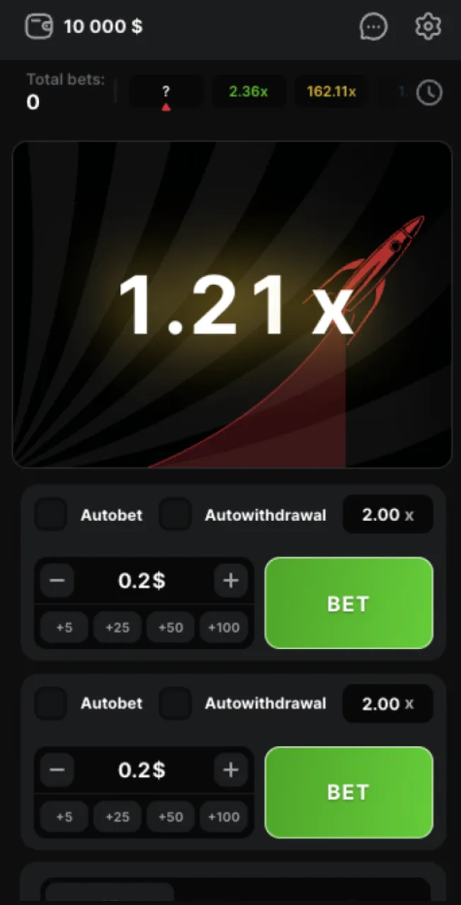 Start playing Astronaut on the official Megapari casino website and guess when the rocket will fly away.