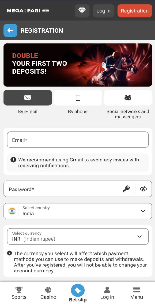 You will need a couple of kicks to create an account and log in to the official Megapari website.