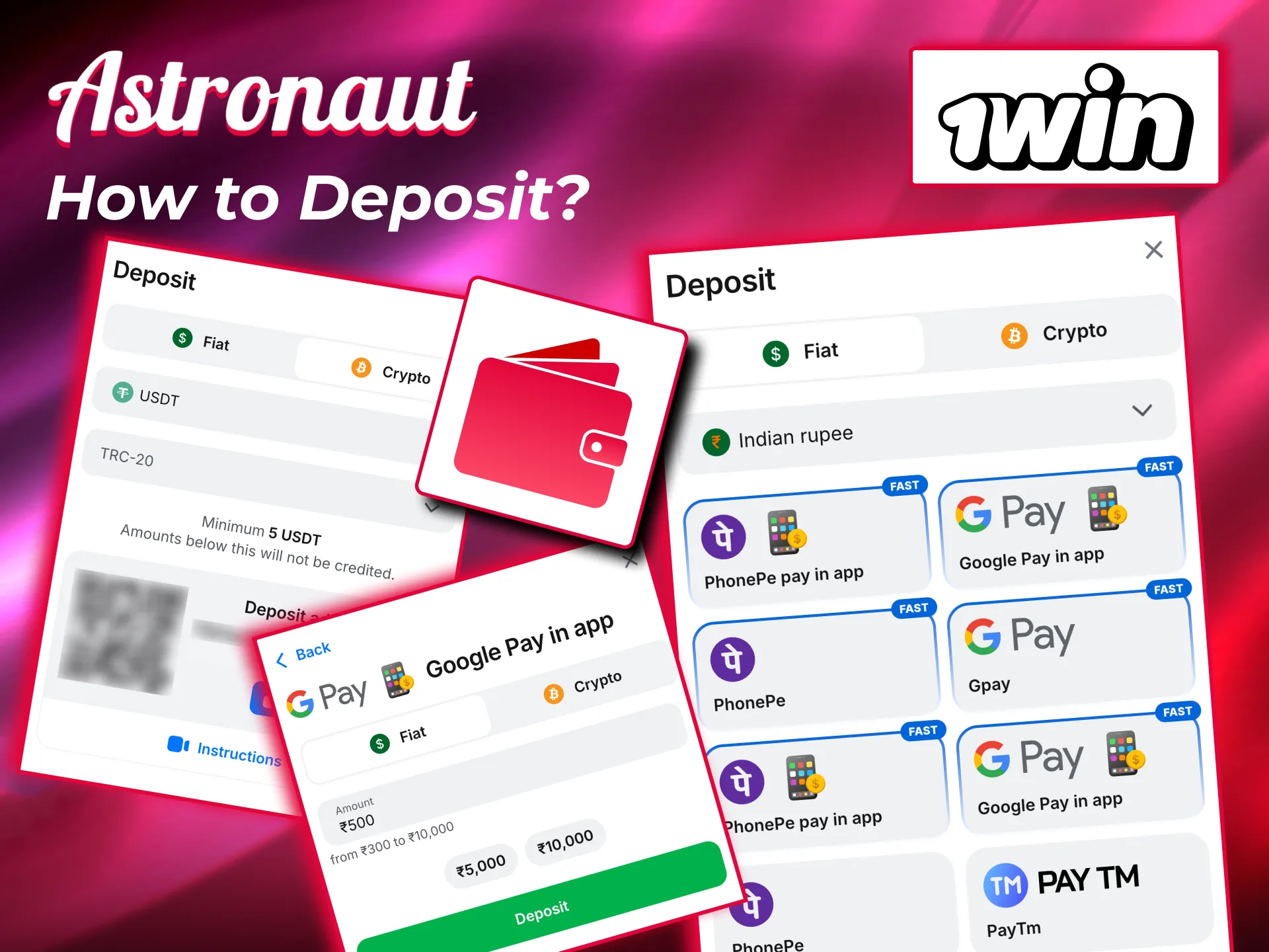 Deposit funds on 1win to play Astronaut game instantly.