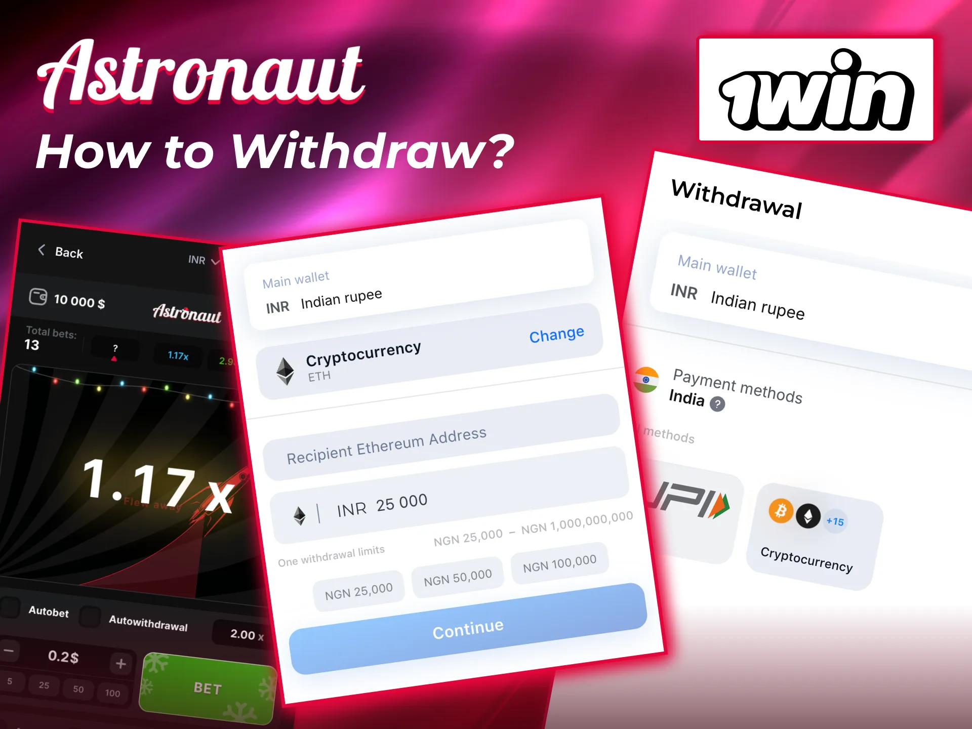 Withdraw winnings from Astronaut game on 1win using secure methods.