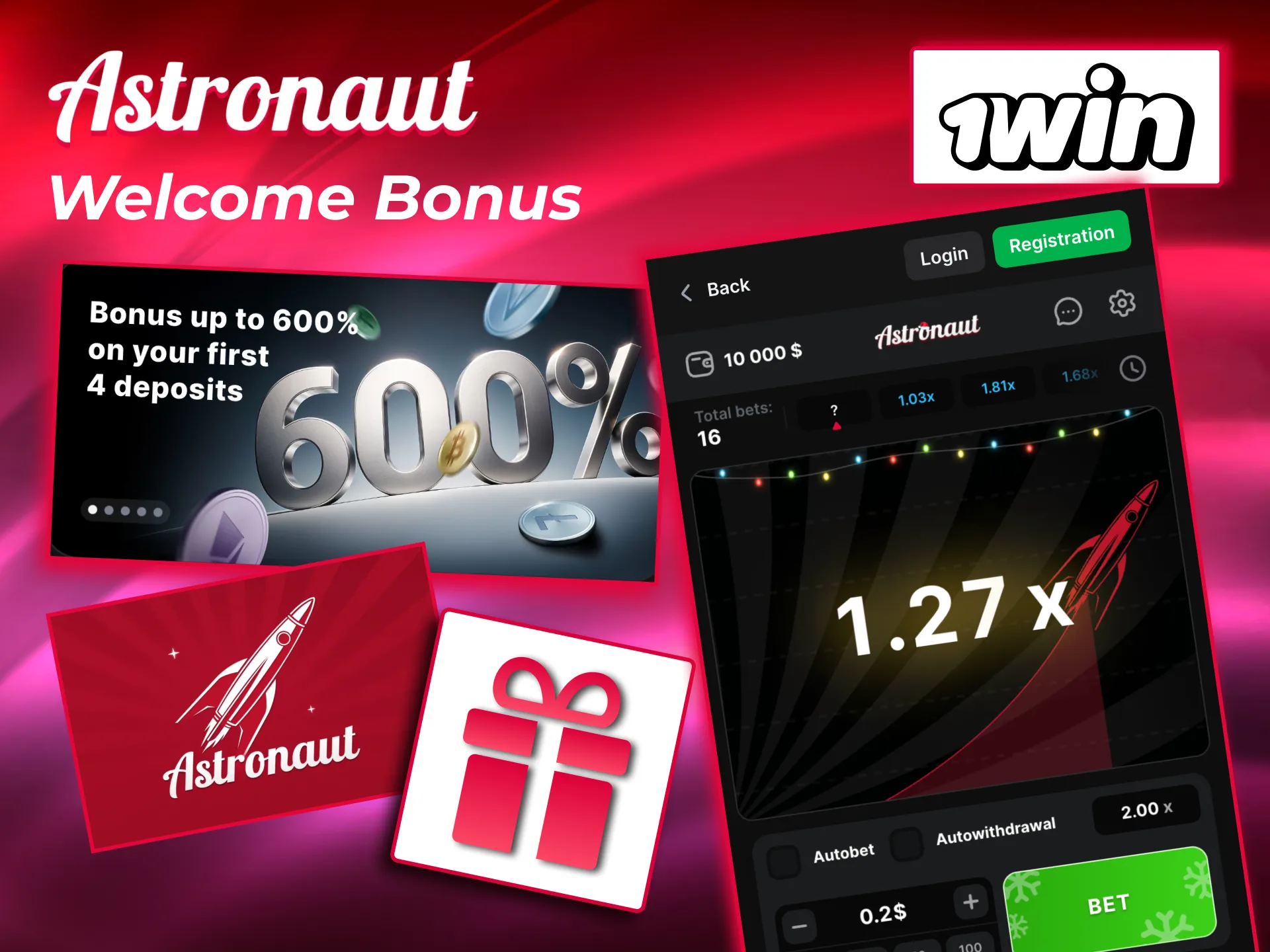 Claim Astronaut 1win welcome reward.