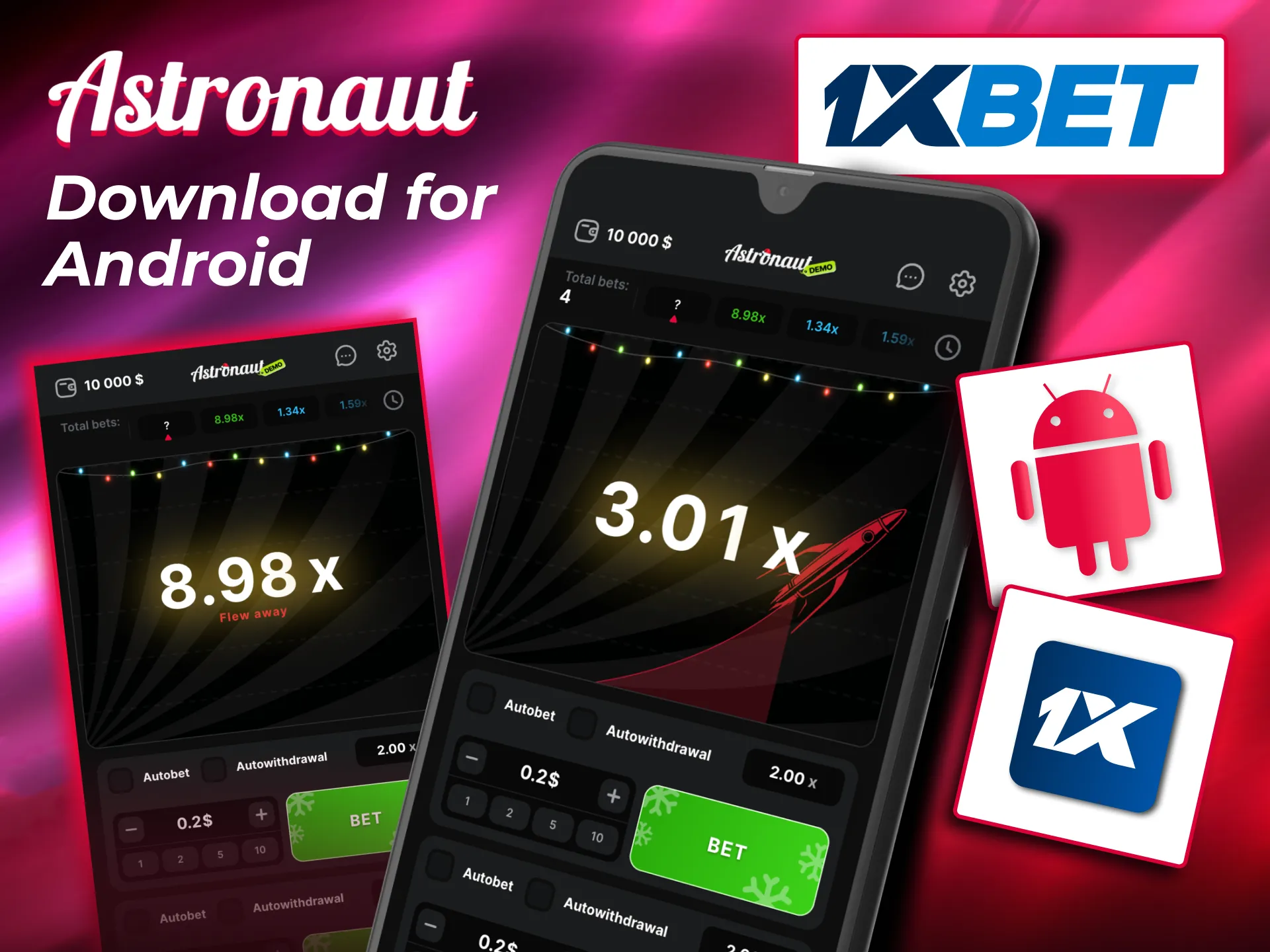 Astronaut Android download guide for 1xBet explains steps from APK install to registration.
