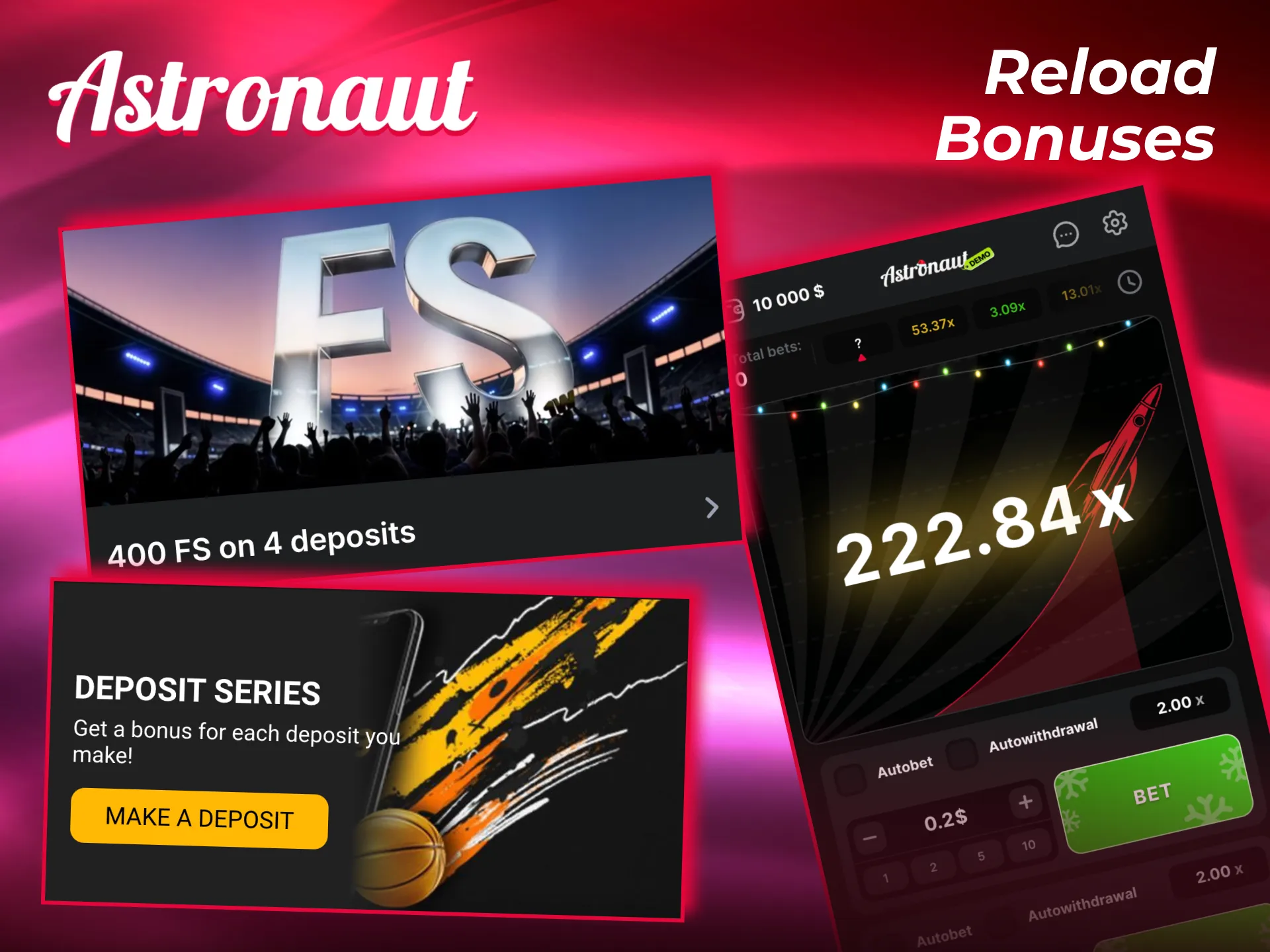 Astronaut reload bonus helps maintain steady sessions with matched deposit offers.