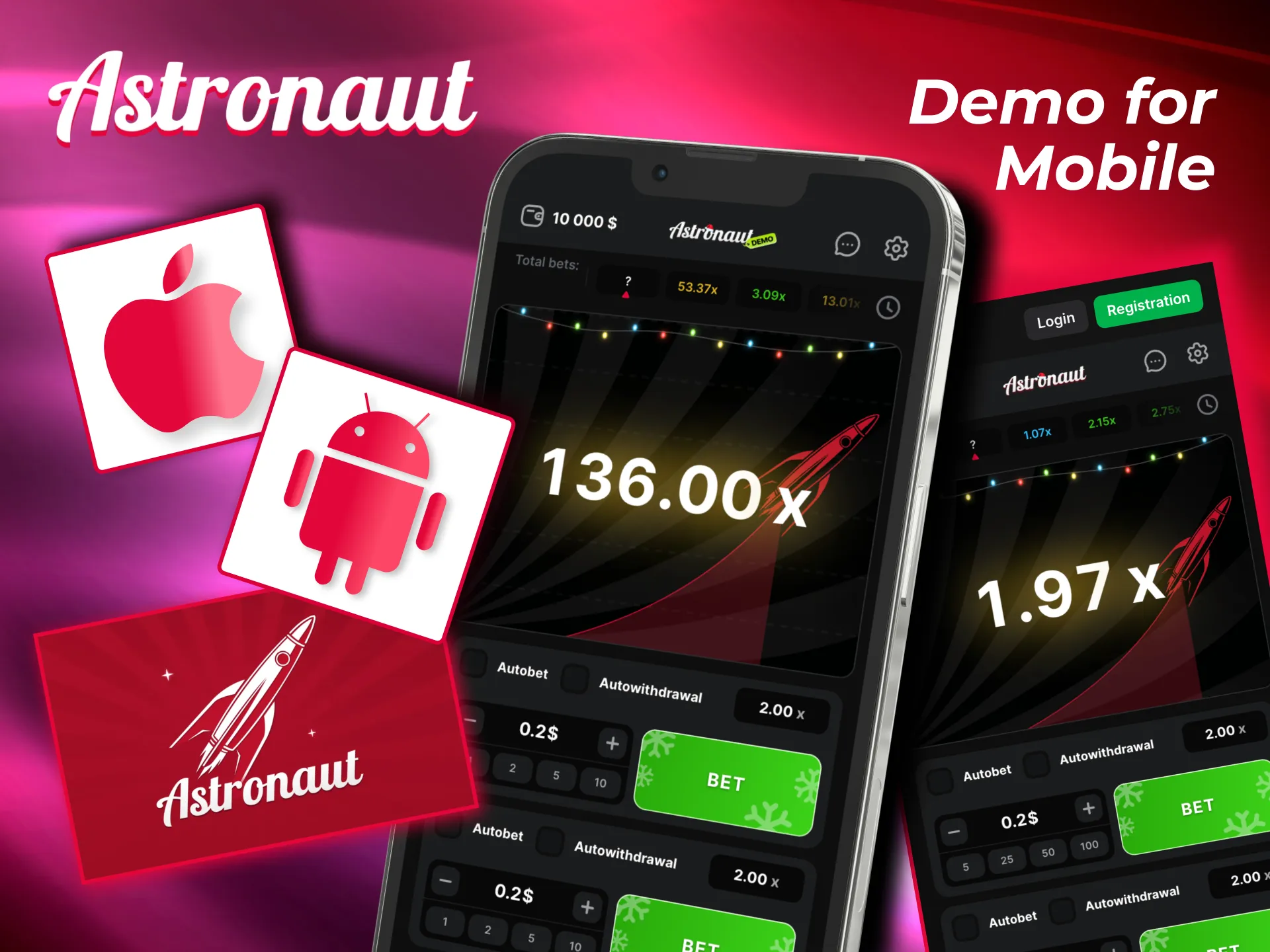 Astronaut demo for mobile offers instant play through apps or sites with seamless interface.