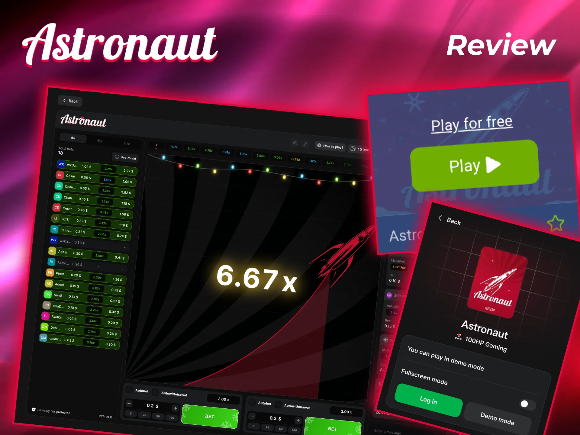 Demo version of Astronaut allows risk free play to learn mechanics and cashout timing.