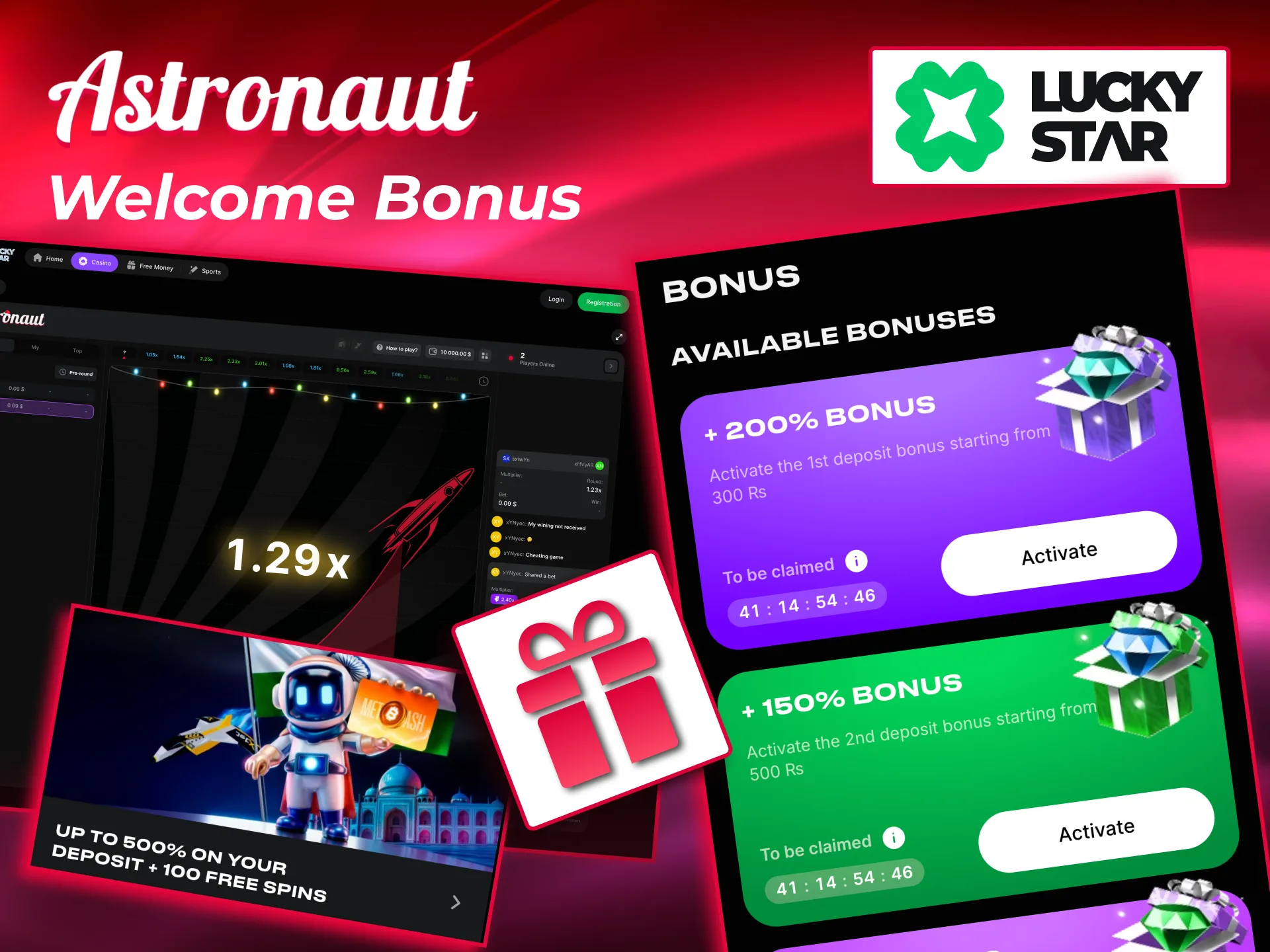 Astronaut available on Lucky Star featuring welcome package with boosted deposits.