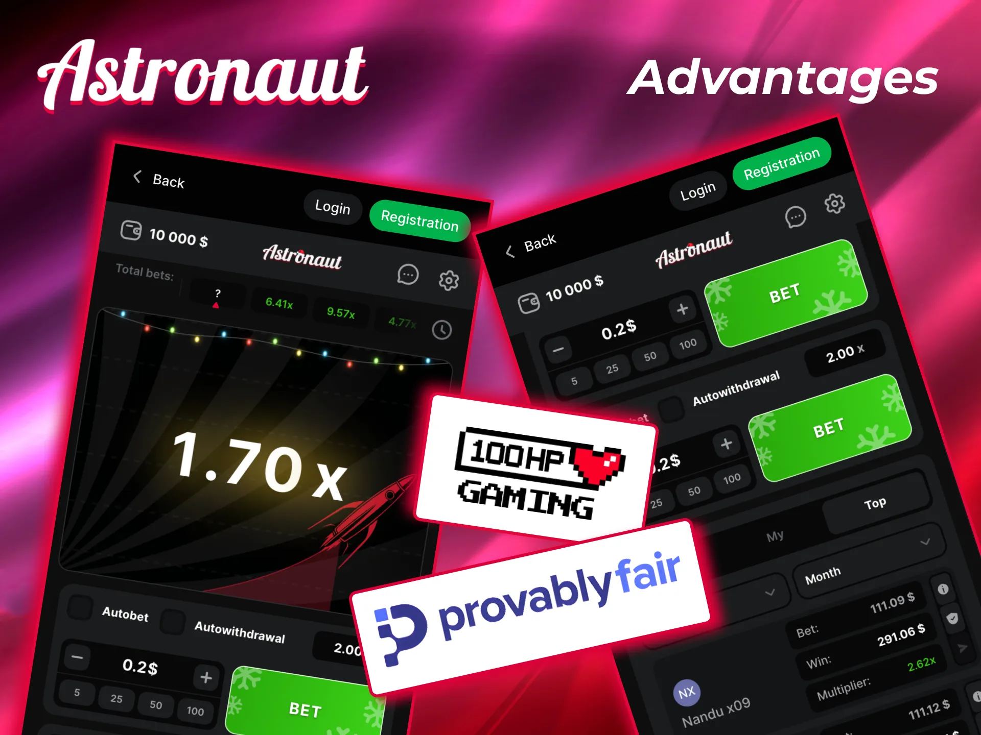 Players enjoy Astronaut features like autowithdrawal high stakes and trusted developer.