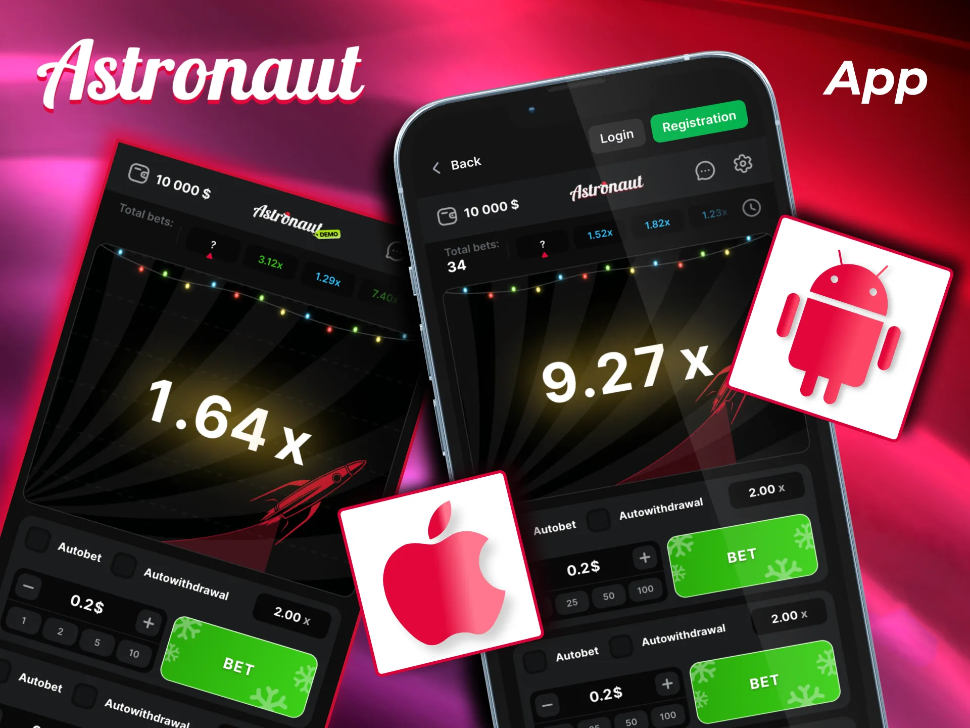 Astronaut available on iOS and Android with full casino features.