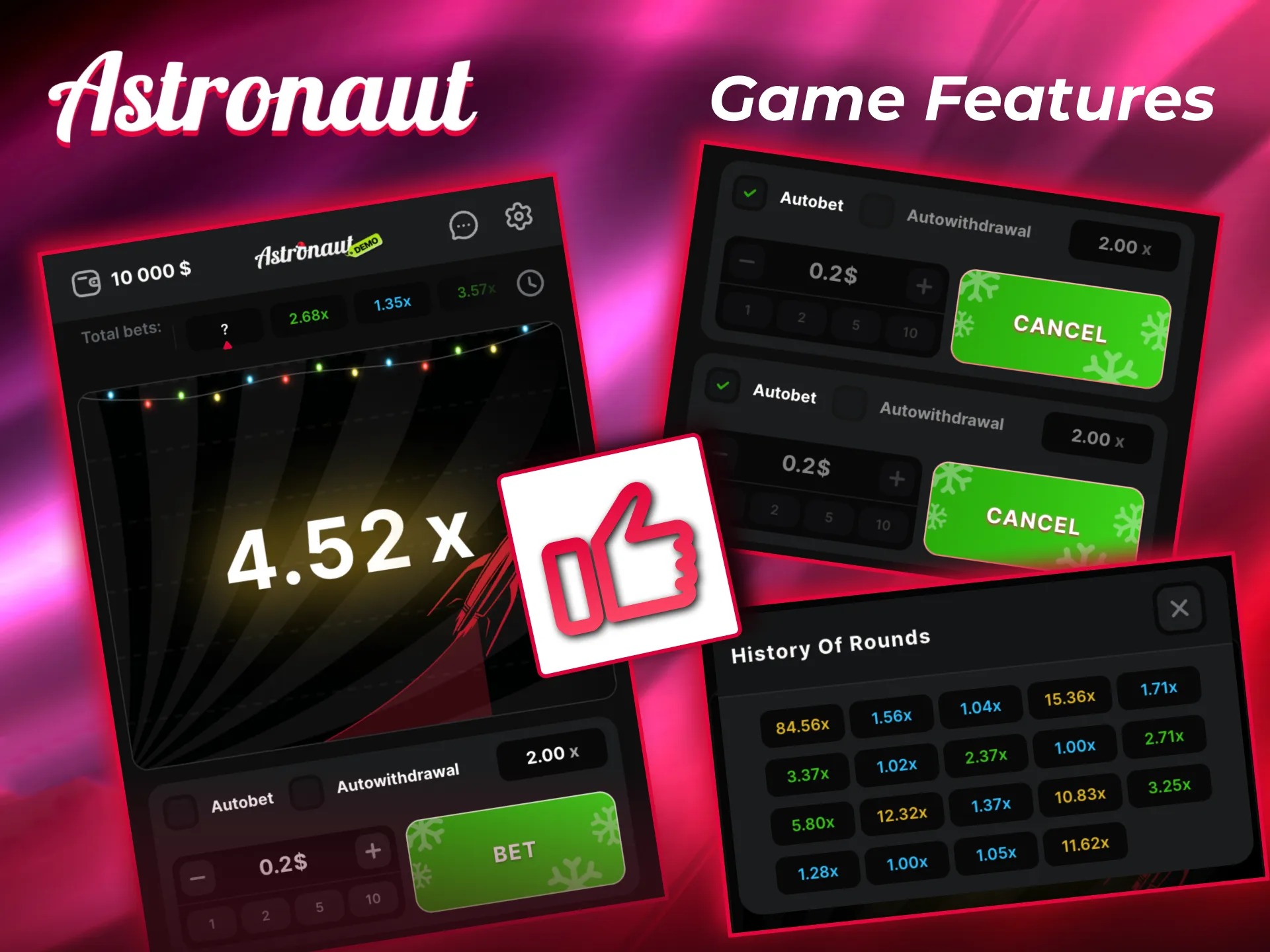 Astronaut crash game stands out with auto play and fair system.