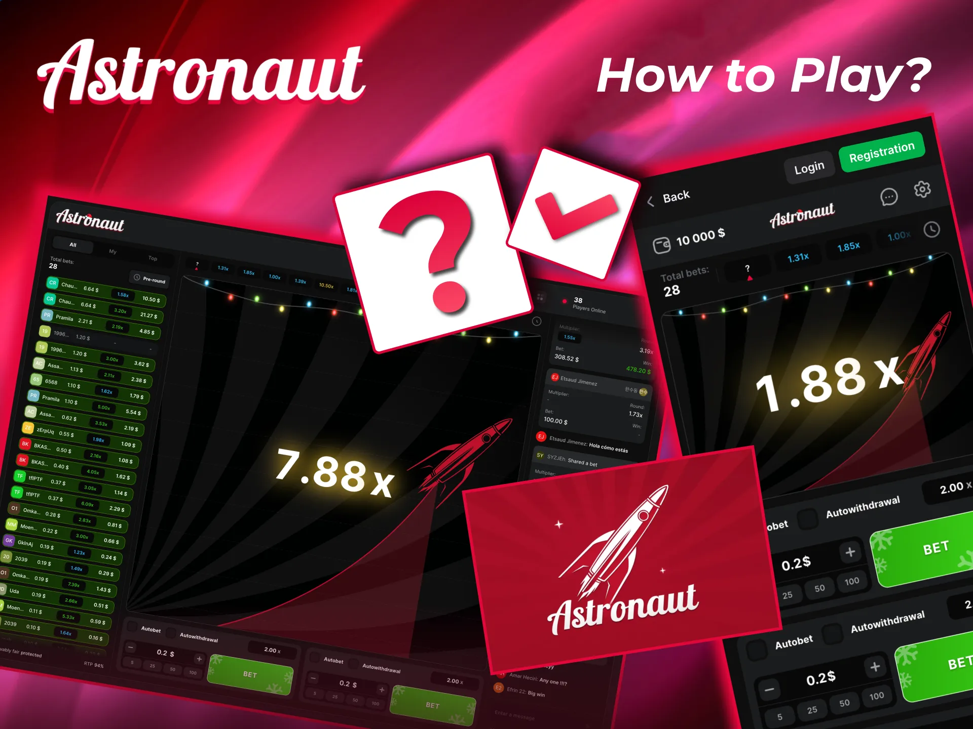 Beginners follow simple steps to start betting in Astronaut crash game.