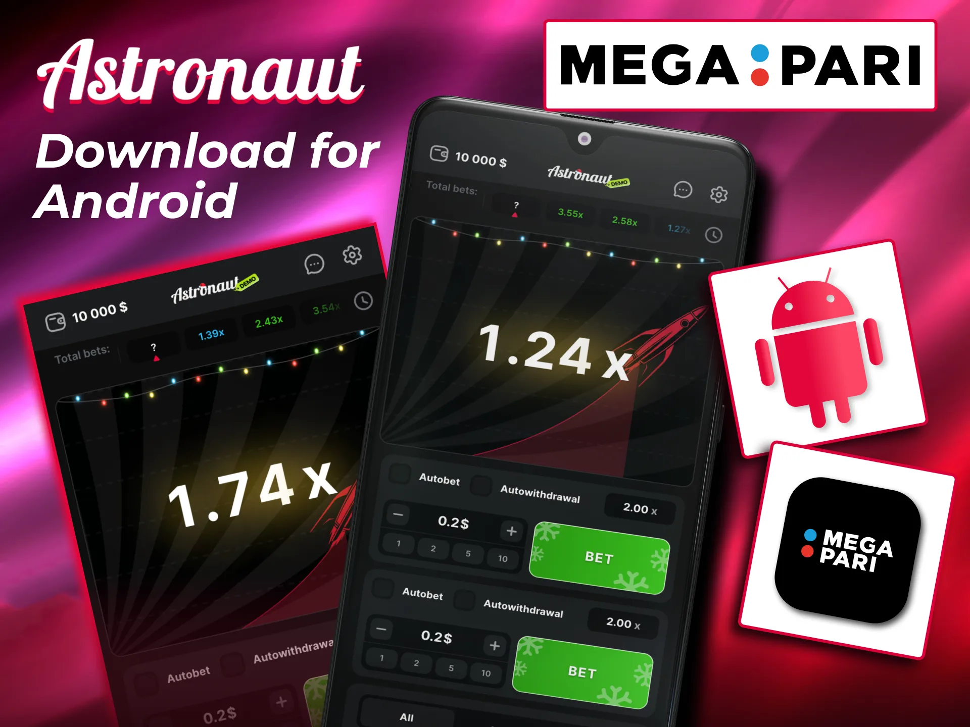 Play Astronaut on Android by scanning QR and launching Megapari app.