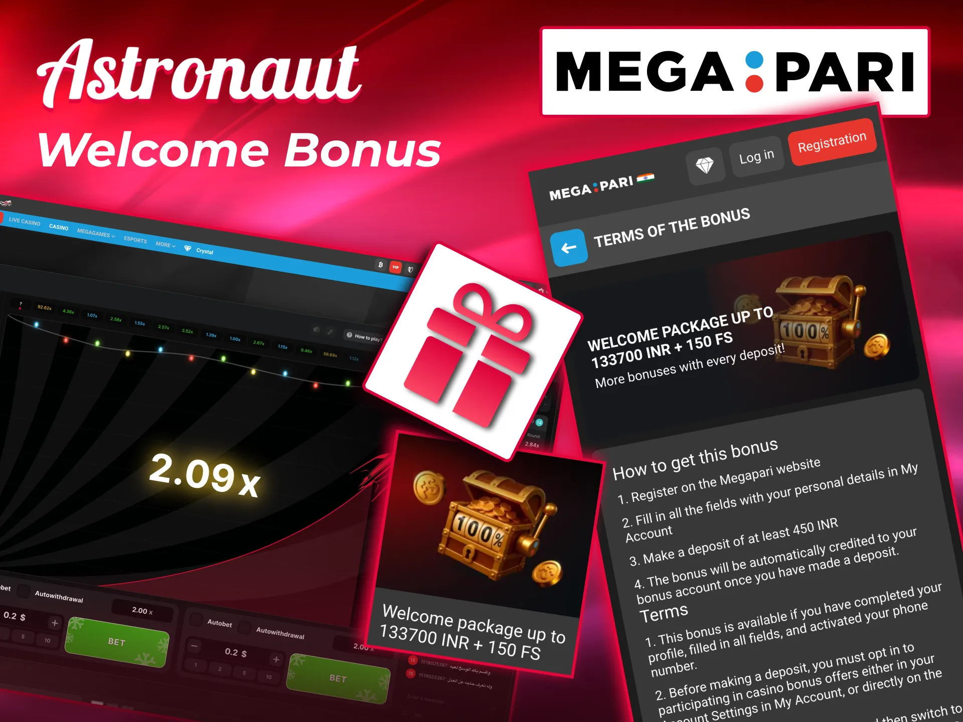 Play Astronaut on Megapari with boosted deposits and free spins offer.